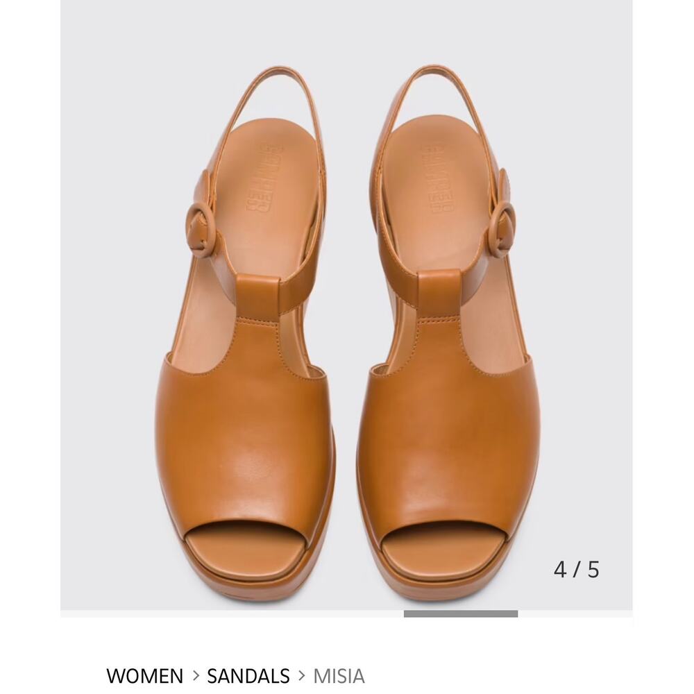 Camper Dessa Leather Platform Strappy Sandal Leather Brown Women’s Sz 39 US 8.5